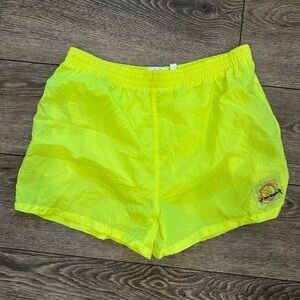 Vintage Jonathan G Neon Yellow Swim  Shorts Men Hi-vis lined SZ L 80s 90s